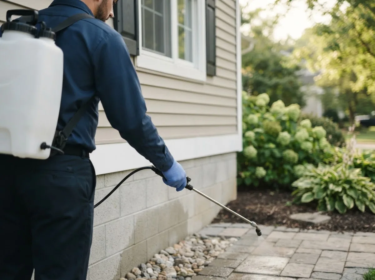 Pest control technician inspecting a home in Charles City, VA
